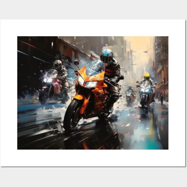 Moto Race Action Sport Painting Abstract Art Decor Wall Art by Cubebox